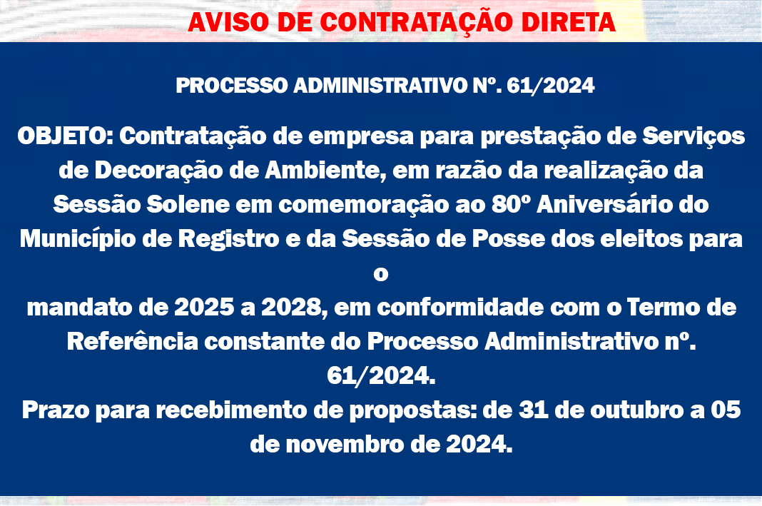 AVISO DE CONTRATAÇÃO DIRETA - DECORAÇÃO DE AMBIENTE