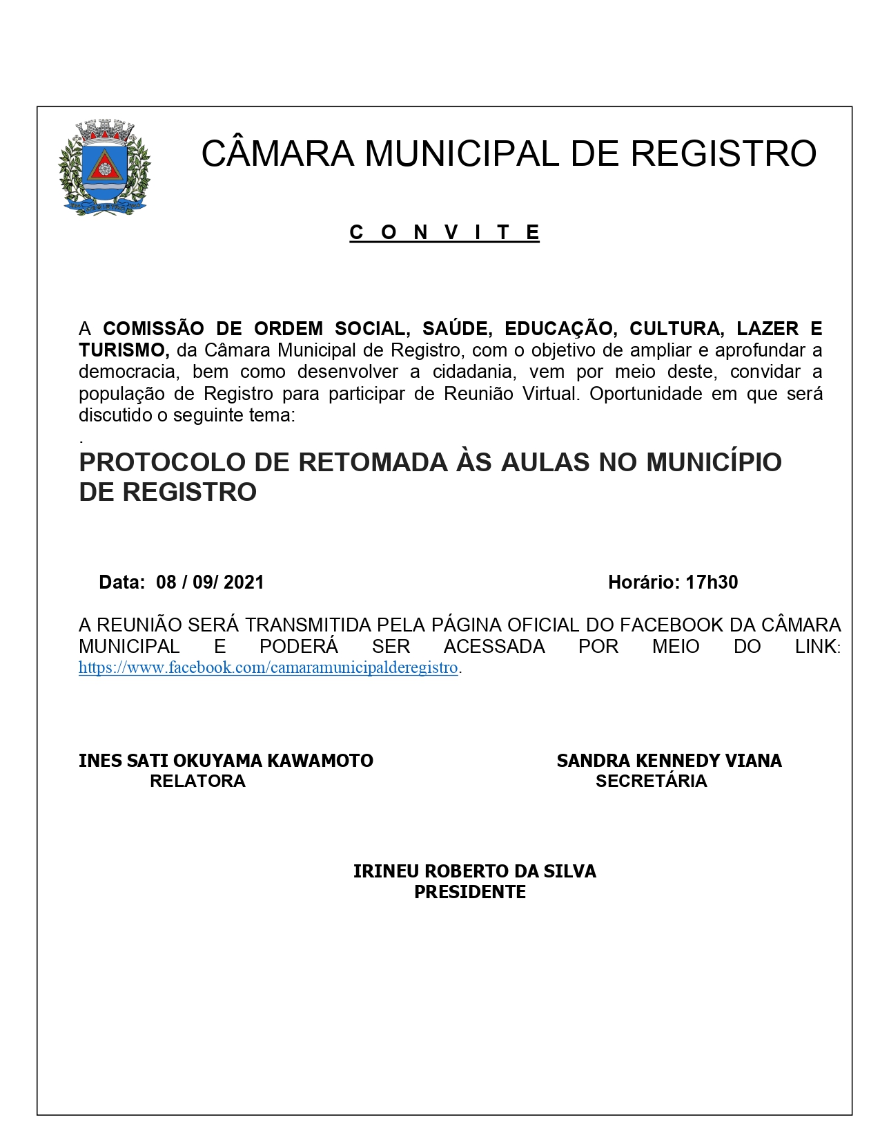 Comissão de Saúde e Educação da Câmara promove debate sobre o Protocolo de retomada às aulas no Município de Registro 