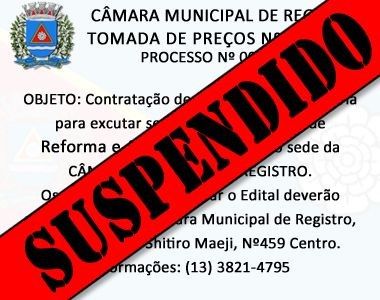 Tomada de Preço nº 001/2014 é suspensa