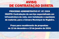 AVISO DE CONTRATAÇÃO DIRETA - Contratação em infraestrutura de Rede