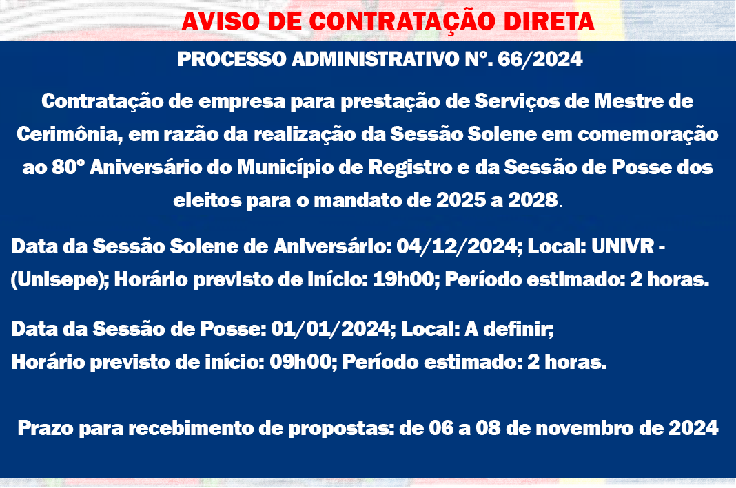 AVISO DE CONTRATAÇÃO DIRETA - MESTRE DE CERIMÔNIA