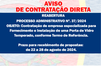 AVISO DE CONTRATAÇÃO DIRETA - REABERTURA - PORTA DE VIDRO