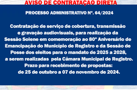 AVISO DE CONTRATAÇÃO DIRETA - Serviço de cobertura, transmissão e gravação audiovisuais