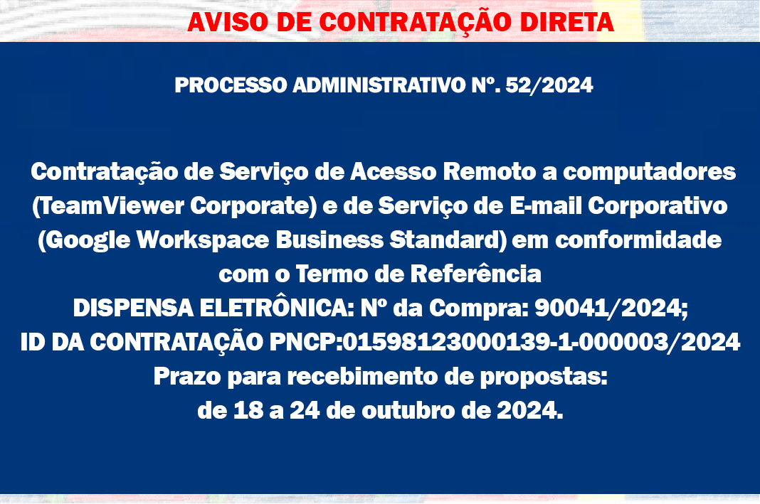 AVISO DE CONTRATAÇÃO DIRETA - Serviços TeamViewer Corporate e Google Workspace Business Standard